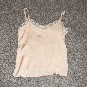 boutique pink silk and lace trim tank top